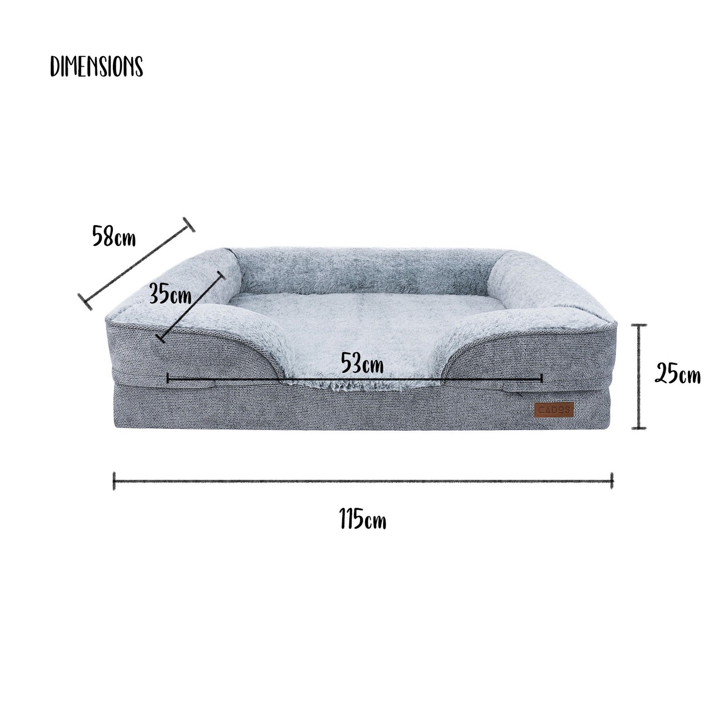 CADoS Deluxe Plush Orthopaedic Support Mattress Dog Bed - Grey-Dimensions 