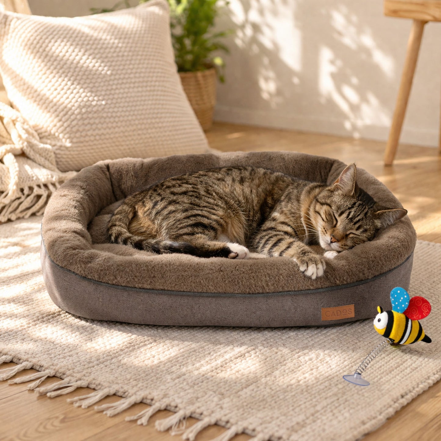 CADoS Fleecy Bolster Padded Bed Small Mocha For Cats-Lifestyle