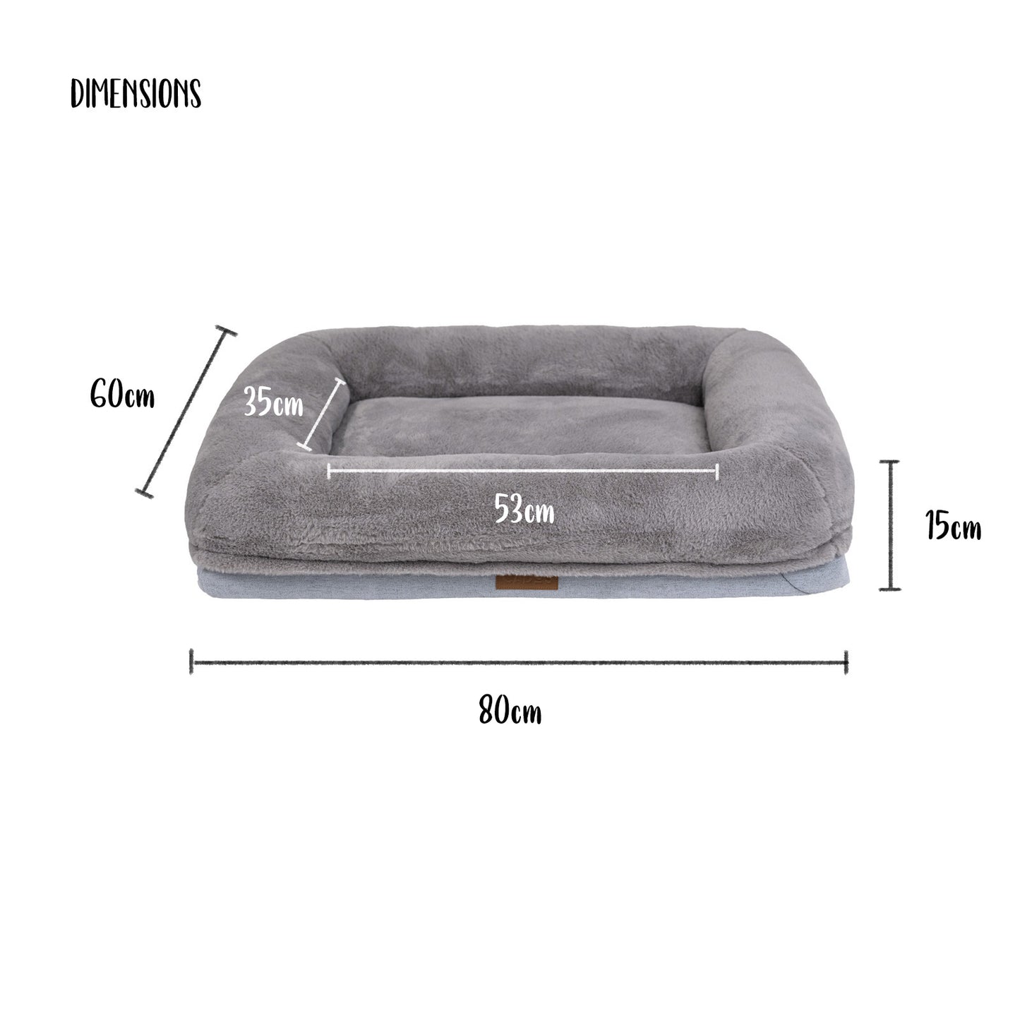 CADoS Orthopaedic Support Snuggly Mattress Dog Bed - Grey - Dimensions