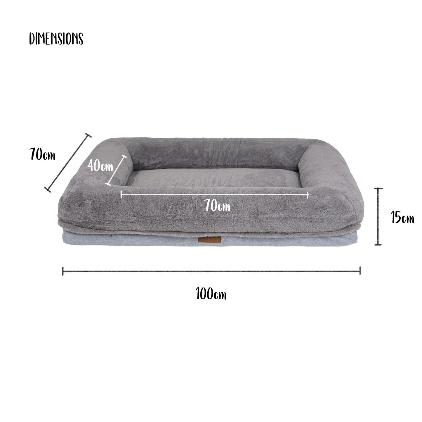 CADoS Orthopaedic Support Snuggly Mattress Dog Bed - Grey - Dimensions