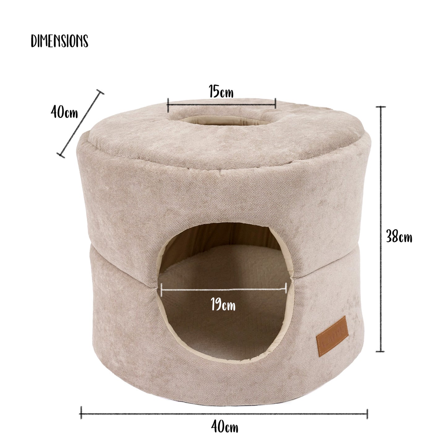 CADoS PeekaBoo Hidey House Bed Beige Bed For Cats - Measurements