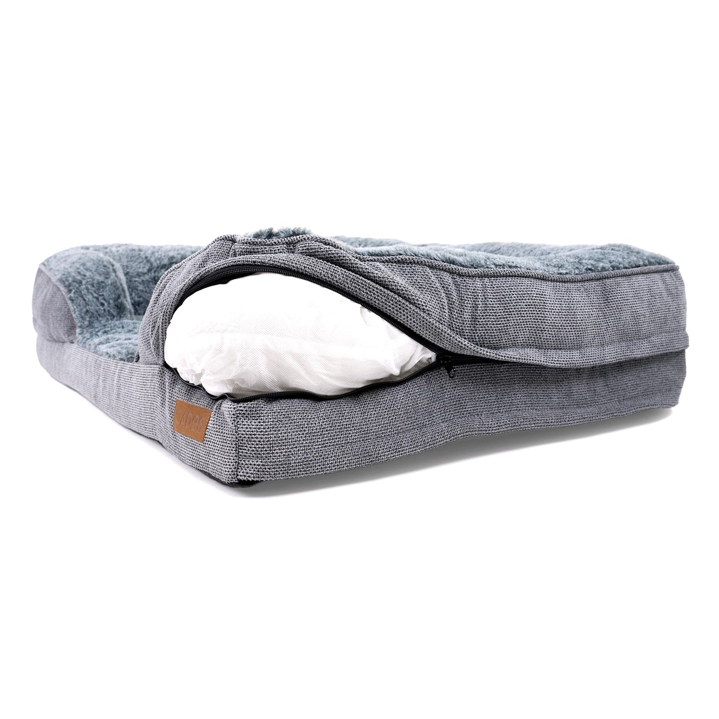 CADoS Plush Orthopaedic Support Mattress Dog Bed - Light Grey - Foam Topper