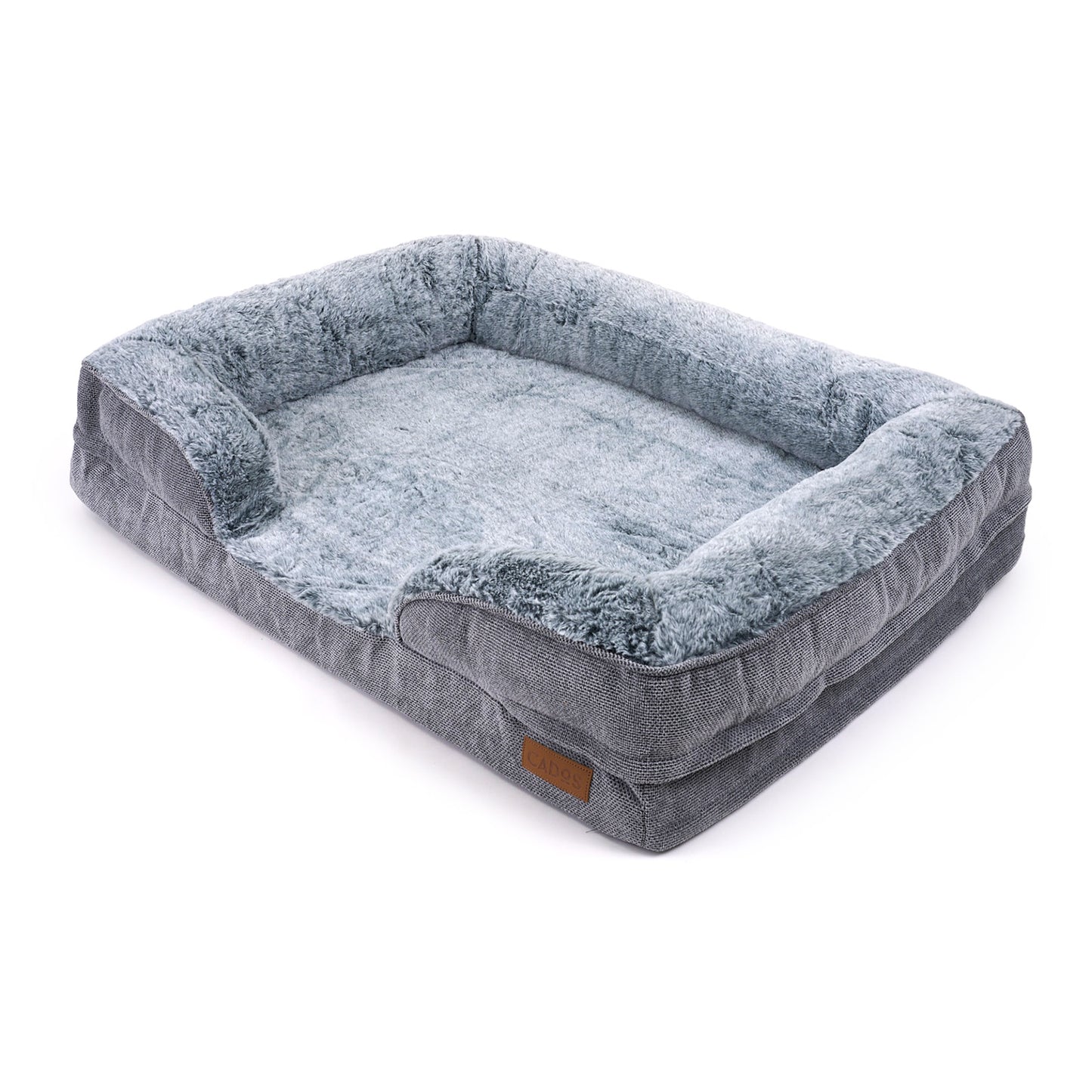 CADoS Plush Orthopaedic Support Mattress Dog Bed - Light Grey - Side View
