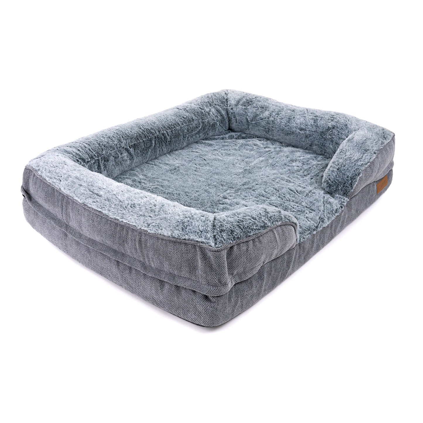 CADoS Plush Orthopaedic Support Mattress Dog Bed - Light Grey - Side View