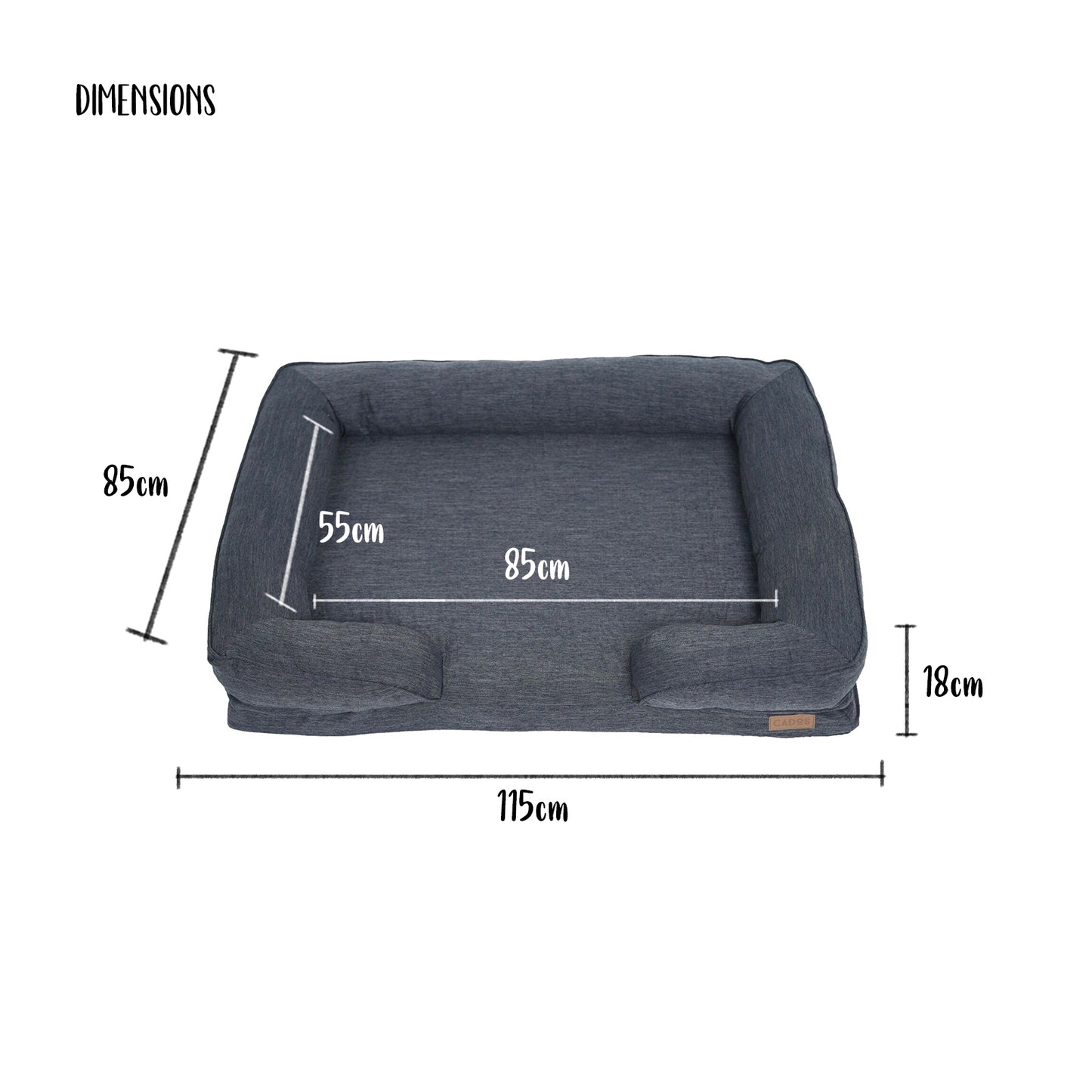 CADoS Summer Style Orthopaedic Support Mattress Dog Bed - Charcoal Grey-Dimensions